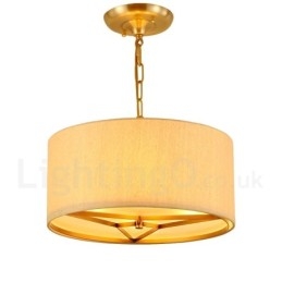 Lustre suspendu de luxe rustique rétro à 4 lumières en laiton avec abat-jour en tissu
