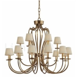 Lustre suspendu de luxe rustique rétro à 18 lumières en laiton avec abat-jour en tissu