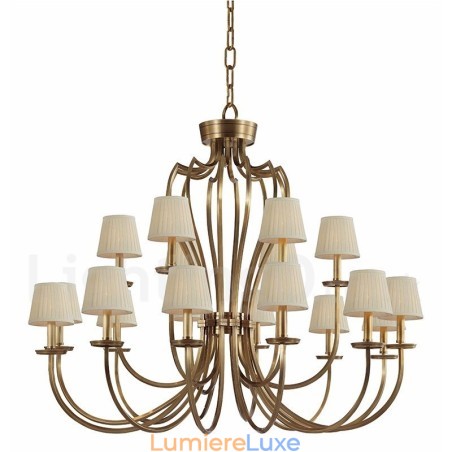 Lustre suspendu de luxe rustique rétro à 18 lumières en laiton avec abat-jour en tissu Lustre suspendu de luxe rustique rétro à 18 lumières en laiton avec abat-jour en tissu