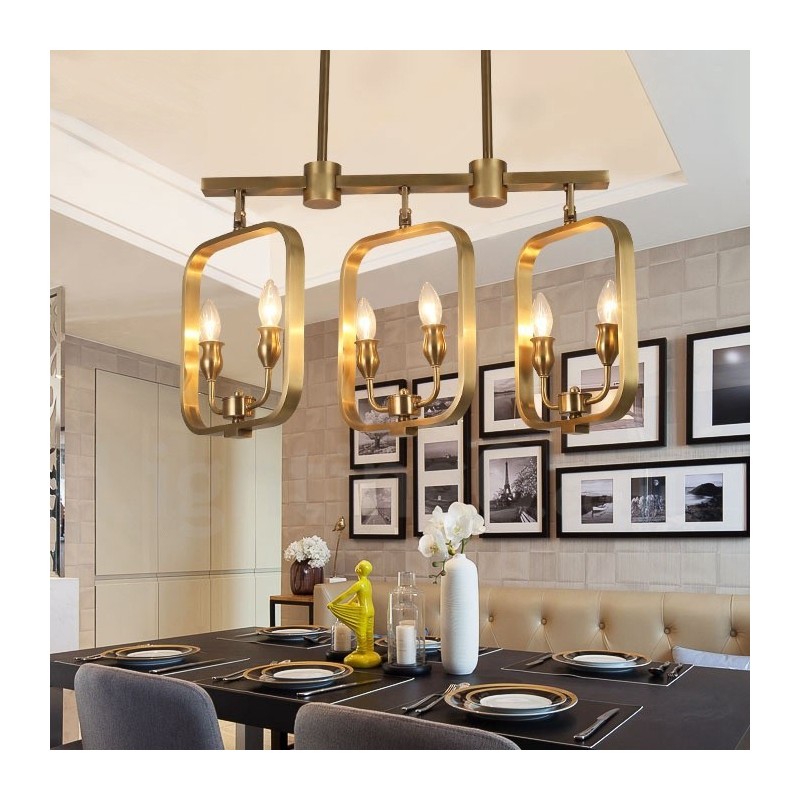 Lustre suspendu de luxe rustique rétro à 6 lumières en laiton