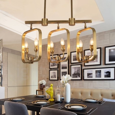 Lustre suspendu de luxe rustique rétro à 6 lumières en laiton Lustre suspendu de luxe rustique rétro à 6 lumières en laiton