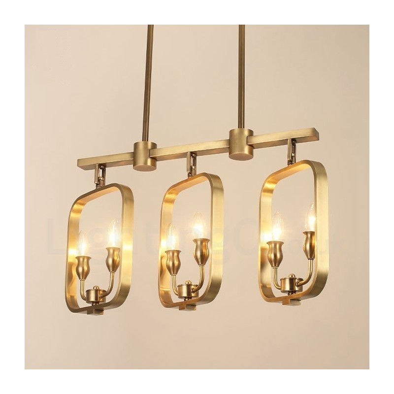 Lustre suspendu de luxe rustique rétro à 6 lumières en laiton