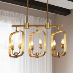 Lustre suspendu de luxe rustique rétro à 6 lumières en laiton