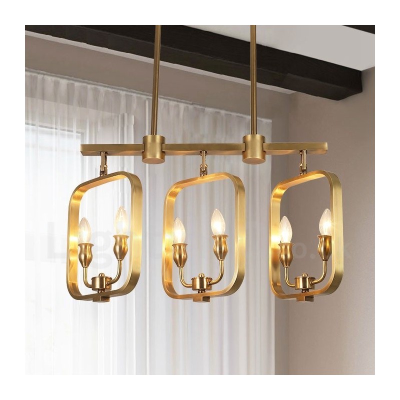 Lustre suspendu de luxe rustique rétro à 6 lumières en laiton