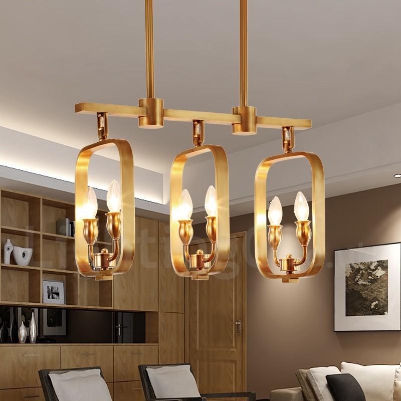 Lustre suspendu de luxe rustique rétro à 6 lumières en laiton
