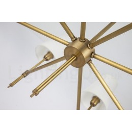 Lustre suspendu de luxe rustique rétro à 6 lumières en laiton avec abat-jour en tissu