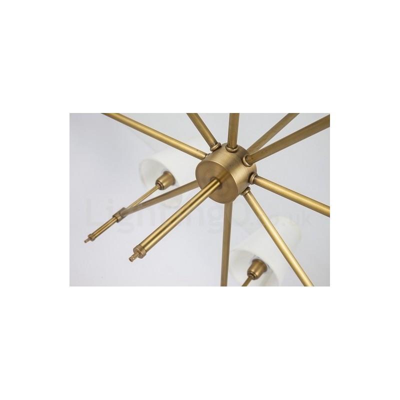 Lustre suspendu de luxe rustique rétro à 6 lumières en laiton avec abat-jour en tissu