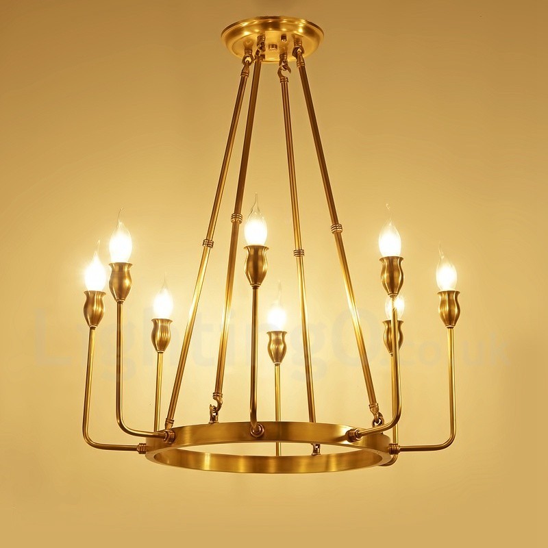 Lustre suspendu de luxe en laiton rustique rétro à 6 ou 8 lumières