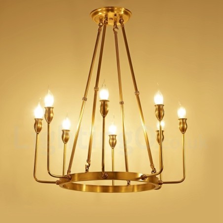 Lustre suspendu de luxe en laiton rustique rétro à 6 ou 8 lumières Lustre suspendu de luxe en laiton rustique rétro à 6 ou 8 lumières