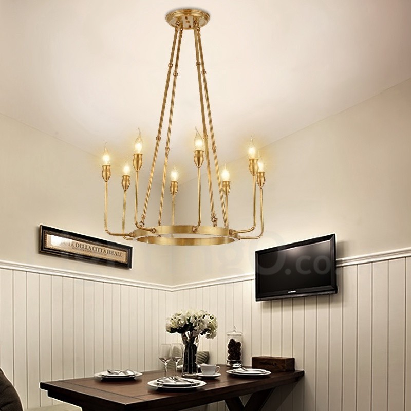 Lustre suspendu de luxe en laiton rustique rétro à 6 ou 8 lumières