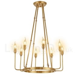 Lustre suspendu de luxe en laiton rustique rétro à 6 ou 8 lumières