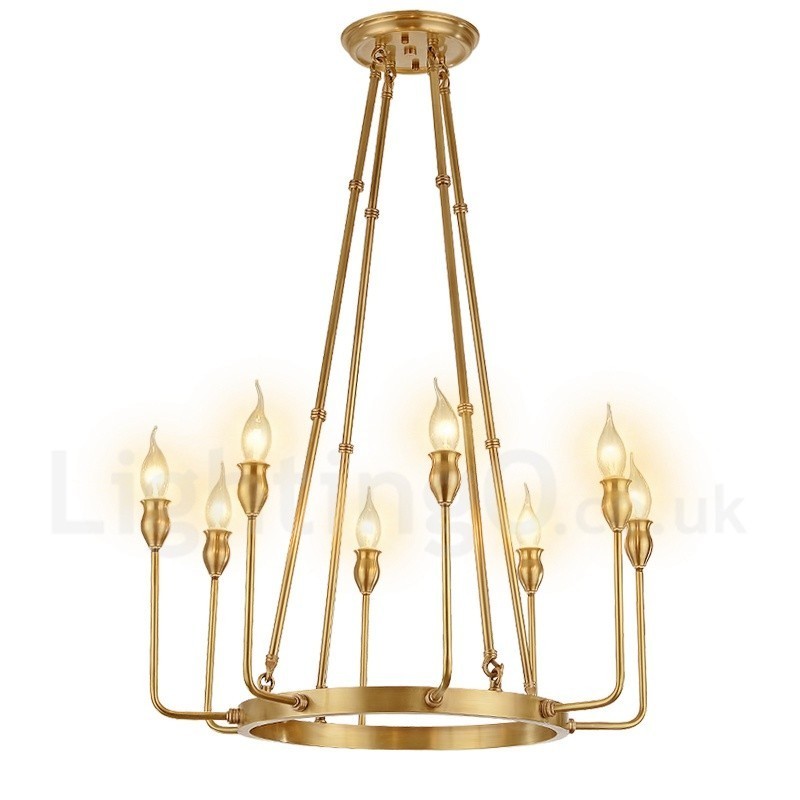 Lustre suspendu de luxe en laiton rustique rétro à 6 ou 8 lumières