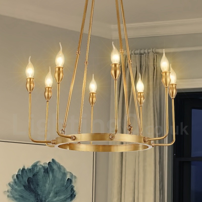 Lustre suspendu de luxe en laiton rustique rétro à 6 ou 8 lumières
