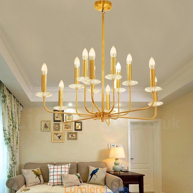 Lustre suspendu de luxe en laiton rustique rétro à 12 lumières