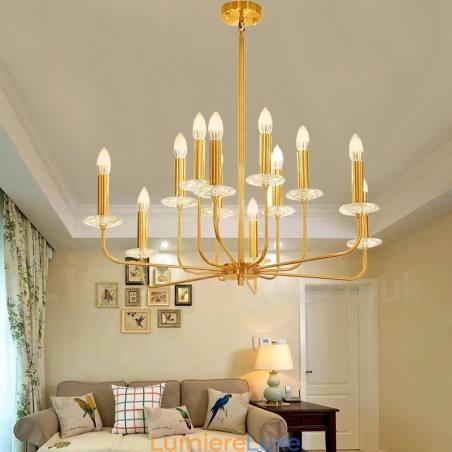 Lustre suspendu de luxe en laiton rustique rétro à 12 lumières Lustre suspendu de luxe en laiton rustique rétro à 12 lumières