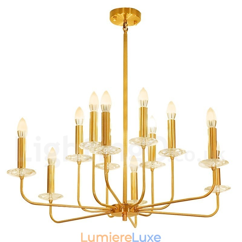 Lustre suspendu de luxe en laiton rustique rétro à 12 lumières