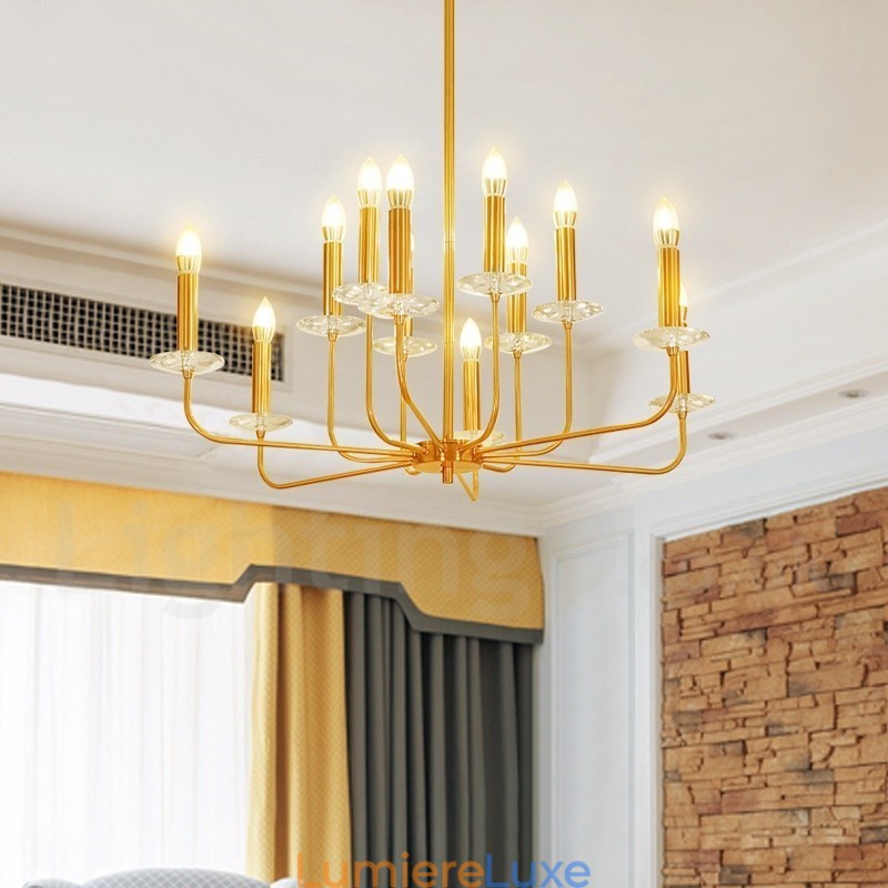 Lustre suspendu de luxe en laiton rustique rétro à 12 lumières