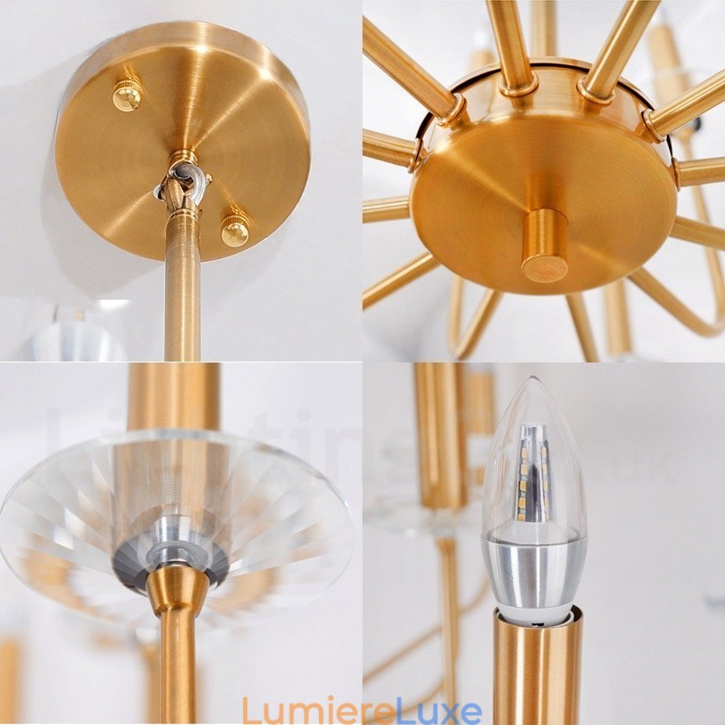 Lustre suspendu de luxe en laiton rustique rétro à 12 lumières
