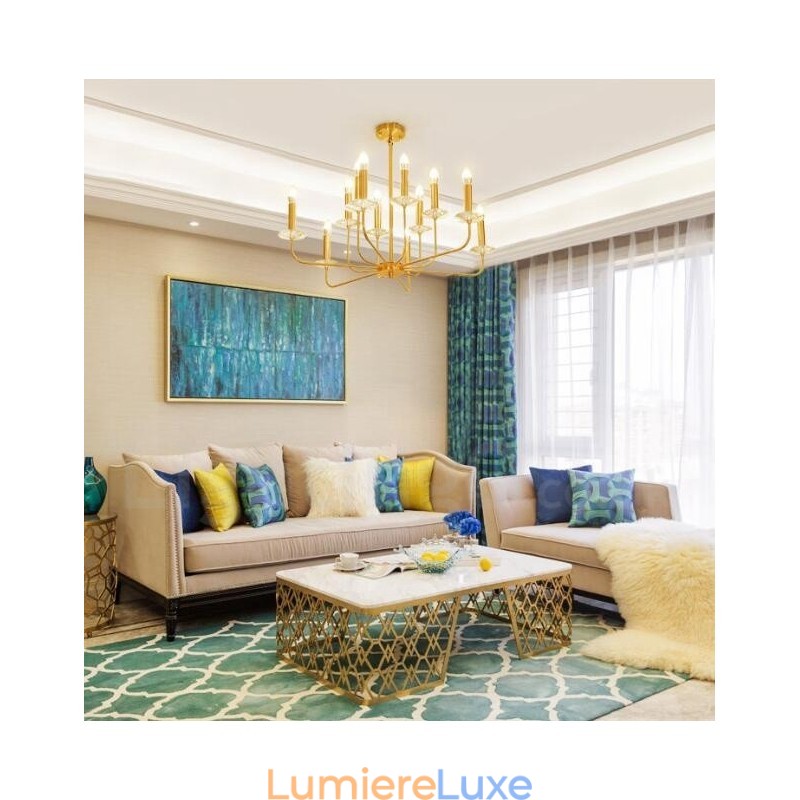 Lustre suspendu de luxe en laiton rustique rétro à 12 lumières