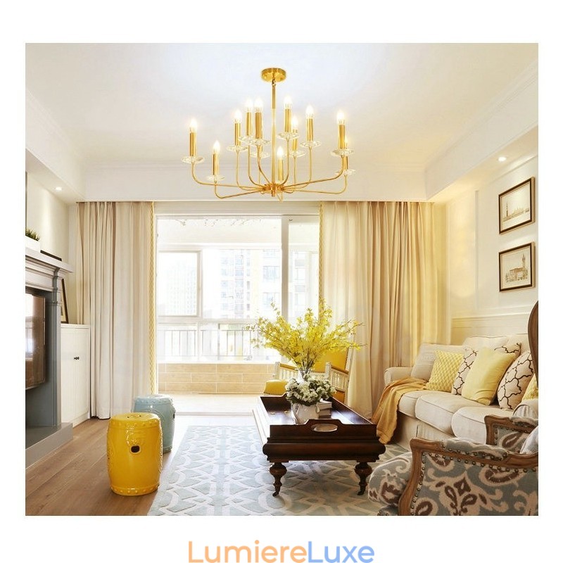 Lustre suspendu de luxe en laiton rustique rétro à 12 lumières