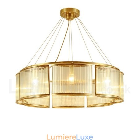 Lustre suspendu de luxe rustique rétro à 8 lumières en laiton avec abat-jour en verre Lustre suspendu de luxe rustique rétro à 8 lumières en laiton avec abat-jour en verre