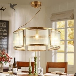 Lustre suspendu de luxe rustique rétro à 6 lumières en laiton avec abat-jour en verre