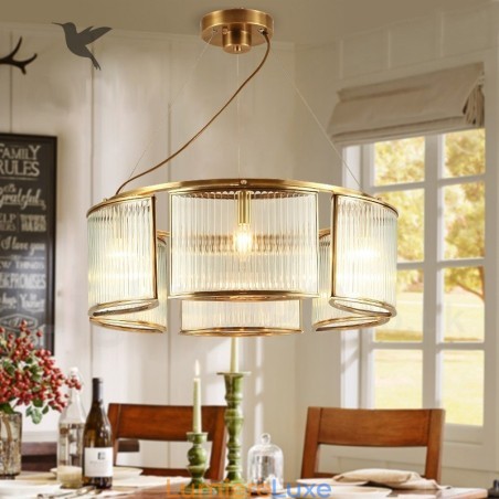 Lustre suspendu de luxe rustique rétro à 6 lumières en laiton avec abat-jour en verre Lustre suspendu de luxe rustique rétro à 6 lumières en laiton avec abat-jour en verre