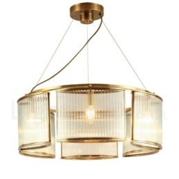 Lustre suspendu de luxe rustique rétro à 6 lumières en laiton avec abat-jour en verre