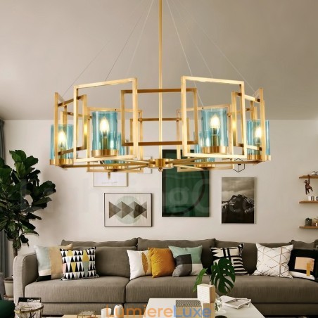 Lustre suspendu de luxe rustique rétro à 6 lumières en laiton avec abat-jour en verre Lustre suspendu de luxe rustique rétro à 6 lumières en laiton avec abat-jour en verre
