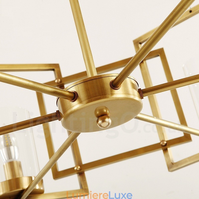 Lustre suspendu de luxe rustique rétro à 6 lumières en laiton avec abat-jour en verre
