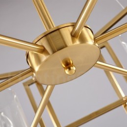 Lustre suspendu de luxe rustique rétro à 6 lumières en laiton avec abat-jour en verre