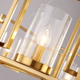 Lustre suspendu de luxe rustique rétro à 6 lumières en laiton avec abat-jour en verre