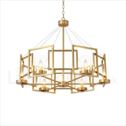 Lustre suspendu de luxe rustique rétro à 6 lumières en laiton avec abat-jour en verre