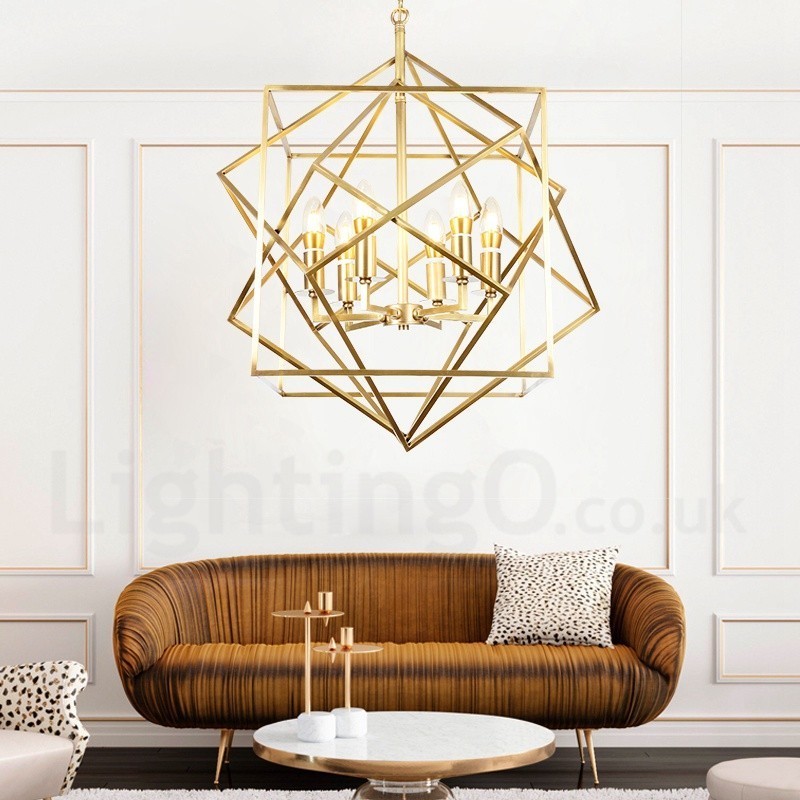 Lustre suspendu de luxe rustique rétro à 6 lumières en laiton