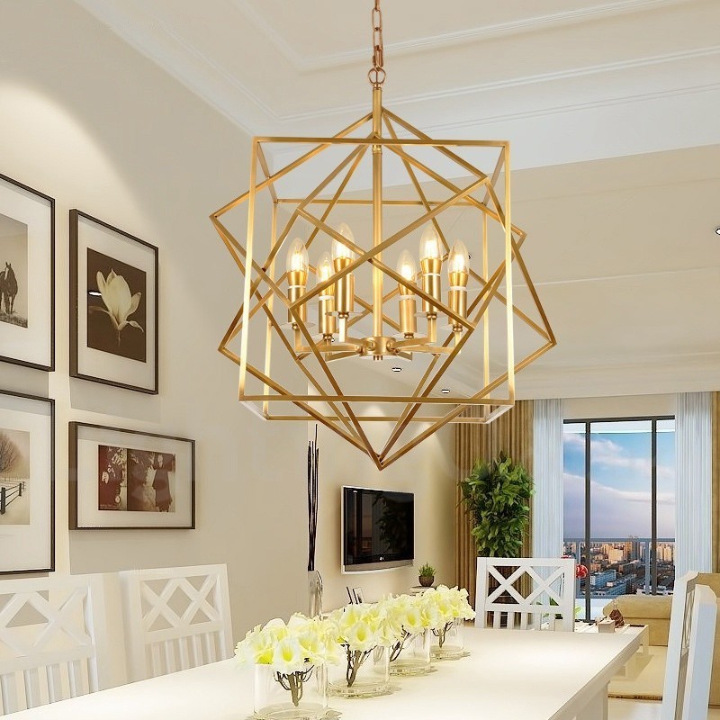 Lustre suspendu de luxe rustique rétro à 6 lumières en laiton