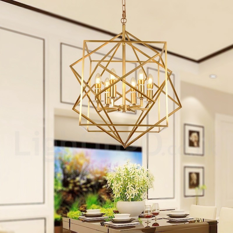 Lustre suspendu de luxe rustique rétro à 6 lumières en laiton