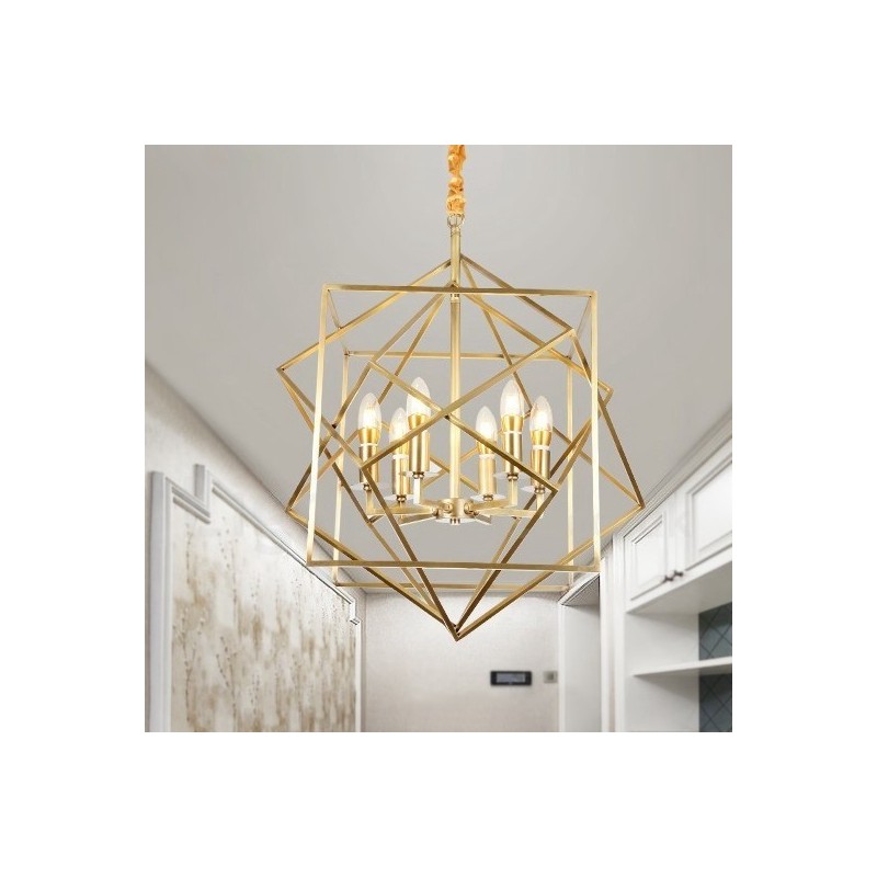 Lustre suspendu de luxe rustique rétro à 6 lumières en laiton