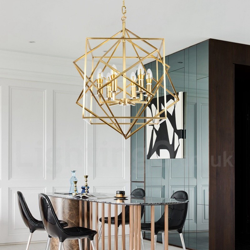 Lustre suspendu de luxe rustique rétro à 6 lumières en laiton