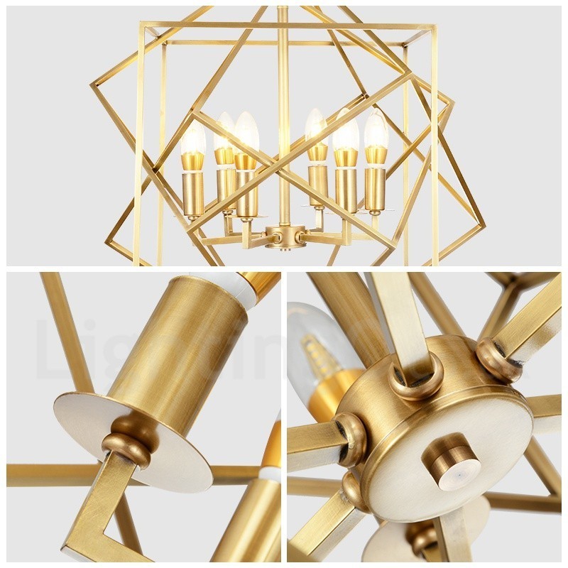 Lustre suspendu de luxe rustique rétro à 6 lumières en laiton