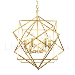 Lustre suspendu de luxe rustique rétro à 6 lumières en laiton