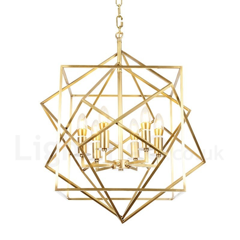 Lustre suspendu de luxe rustique rétro à 6 lumières en laiton