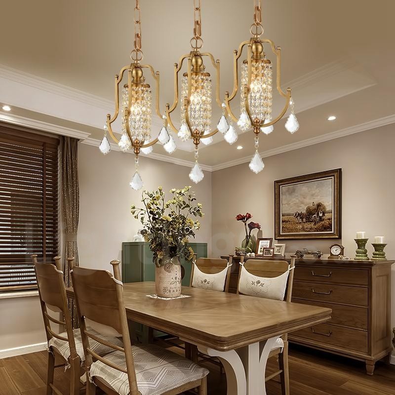 Lustre suspendu de luxe en laiton rustique rétro à 1 lumière avec abat-jour en cristal