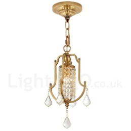 Lustre suspendu de luxe en laiton rustique rétro à 1 lumière avec abat-jour en cristal