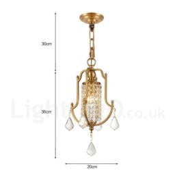 Lustre suspendu de luxe en laiton rustique rétro à 1 lumière avec abat-jour en cristal