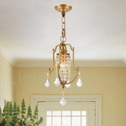 Lustre suspendu de luxe en laiton rustique rétro à 1 lumière avec abat-jour en cristal