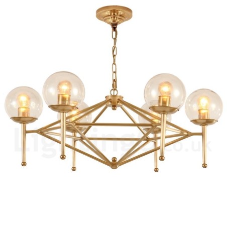 Lustre suspendu de luxe rustique rétro à 6 lumières en laiton avec abat-jour en verre Lustre suspendu de luxe rustique rétro à 6 lumières en laiton avec abat-jour en verre