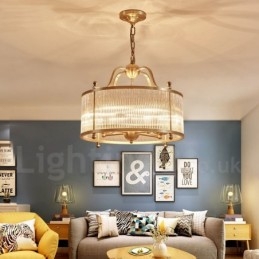Lustre suspendu de luxe rustique rétro à 5 lumières en laiton avec abat-jour en verre