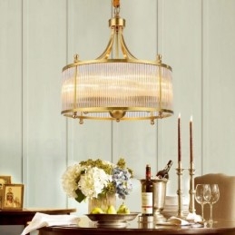 Lustre suspendu de luxe rustique rétro à 5 lumières en laiton avec abat-jour en verre