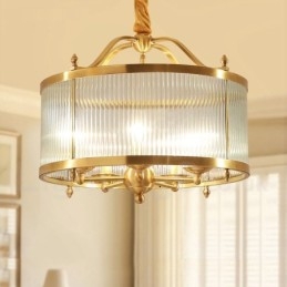 Lustre suspendu de luxe rustique rétro à 5 lumières en laiton avec abat-jour en verre