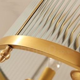 Lustre suspendu de luxe rustique rétro à 5 lumières en laiton avec abat-jour en verre